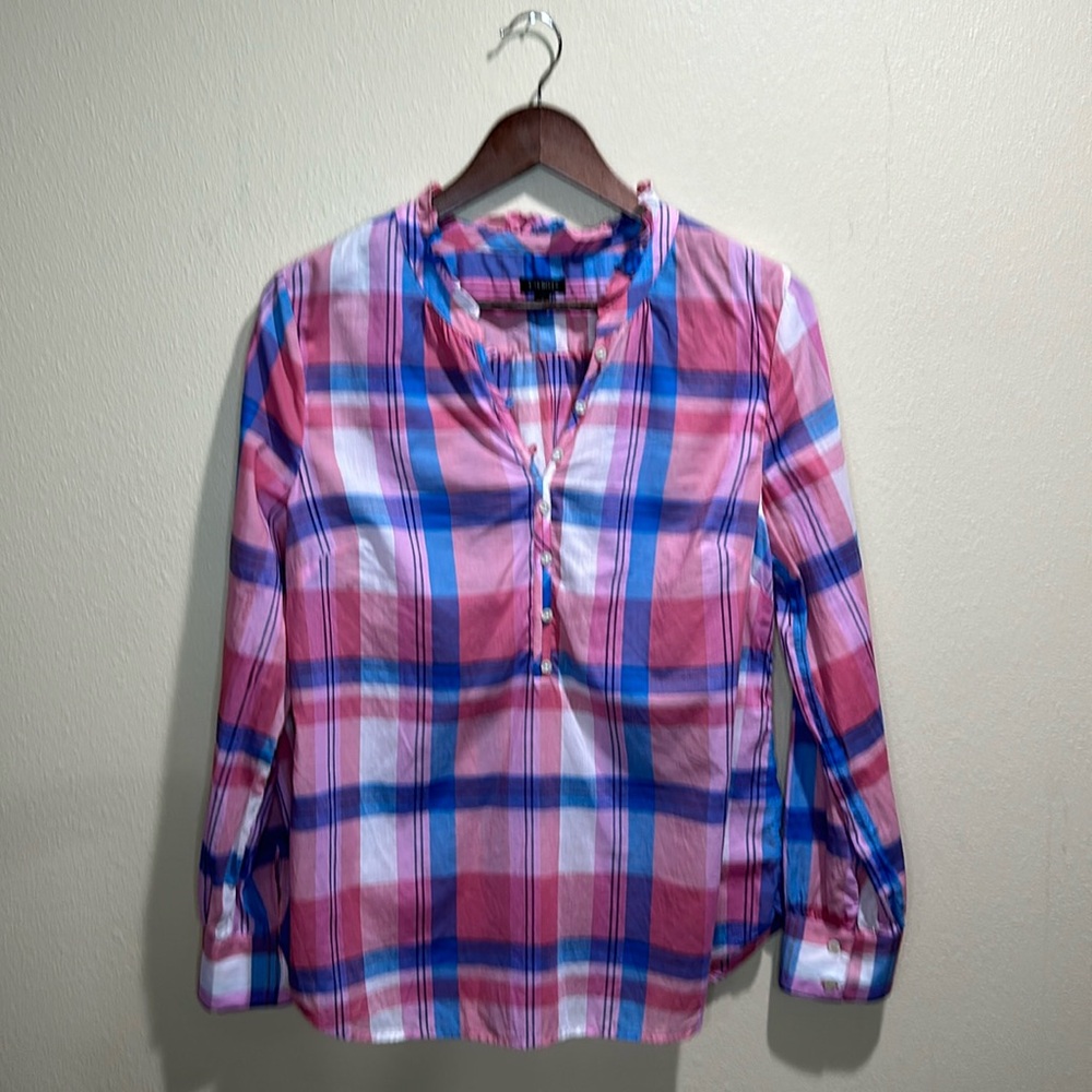 Talbots small Thin Lightweight 100% Cotton Blouse Ruffle Trim